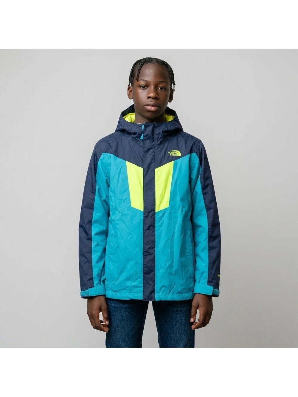 The North Face Jacket Boys L Large Blue Colorblock Full Zip Hooded Long Sleeve
